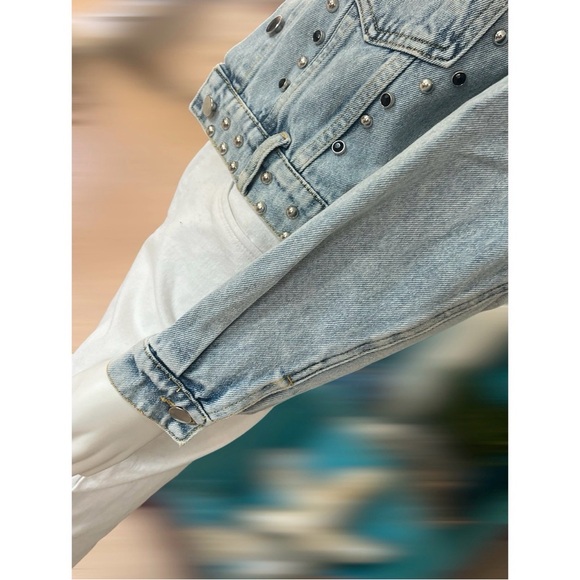 GALITA denim stud crop jean jacket M L - Picture 6 of 7